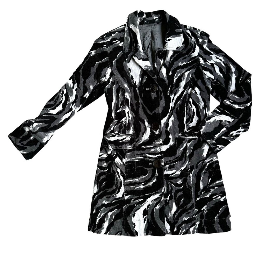 2/$18 SALE! C Concept Trench Coat Womens M‎ Corduroy Black Gray 70s Style Trench